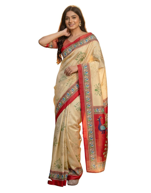 Vasthrlay Banglori Printed Unstitched Peach Saree