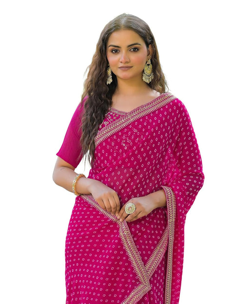Vasthrlay Georgette Embroidery Unstitched Red Saree