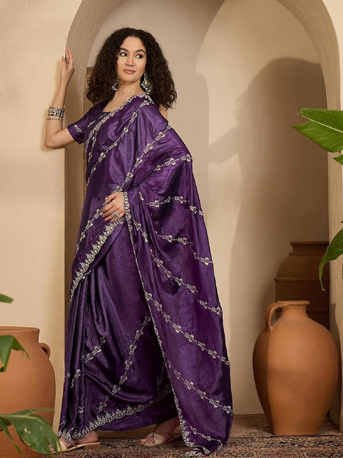 Vasthrlay Georgette Embroidery Unstitched Dark Green Saree