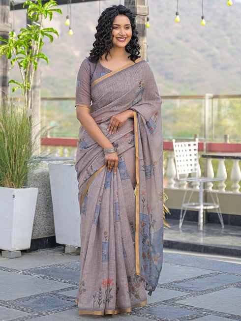 Vasthrlay Womens Printed Unstitched Light Green Saree