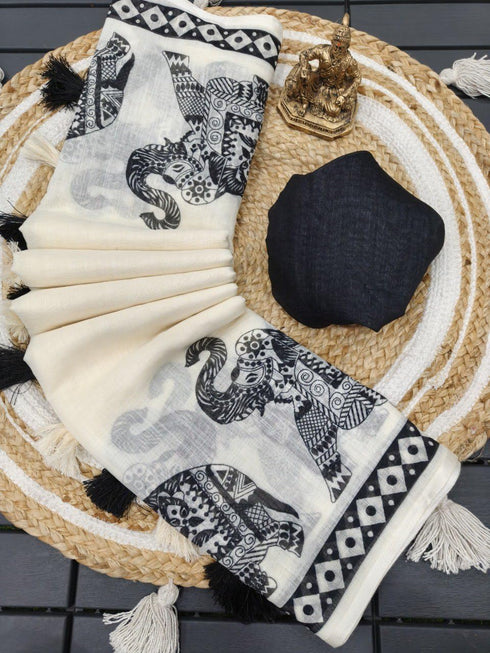 Vasthrlay Elephant Traditional Unstitched Attached