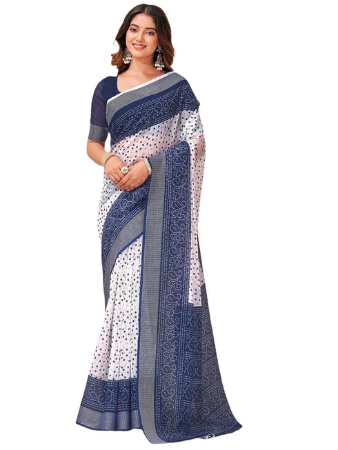 Vasthrlay Bandhani Embroidery Unstitched White Saree