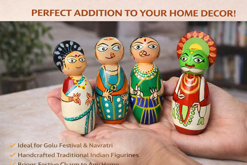 SIGNY Handcrafted Channapatna Kathakali Wooden Doll Set of 4