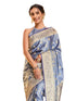 Vasthrlay Jacquard Banarasi Dusty Blue Saree With Unstitched Blouse Piece