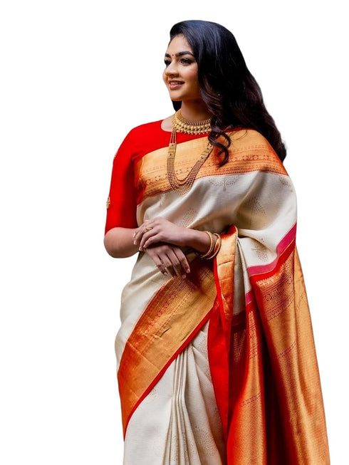 Vasthrlay Womens Weaving Unstitched Cream Saree
