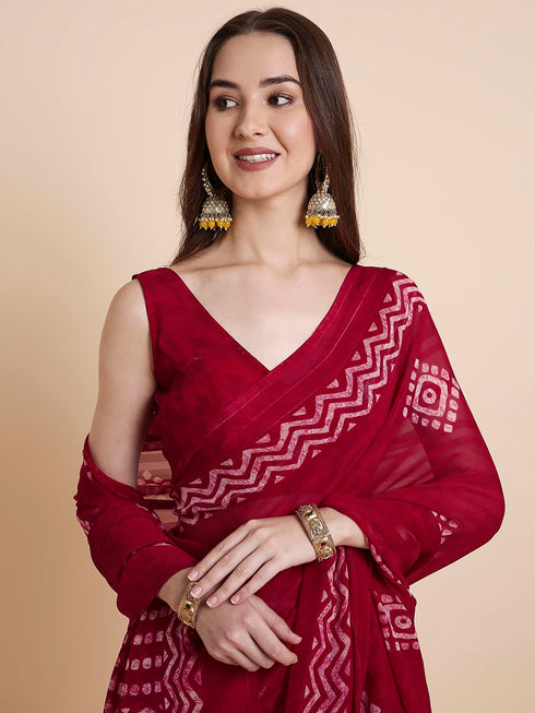 Vasthrlay Shimmer Georgette Printed Rani Saree