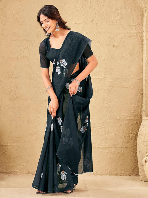 Vasthrlay Womens Printed Unstitched Sky Blue Saree
