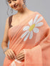 Vasthrlay Peach Linen Floral Printed Saree With Solid Unstitched Linen Blouse Piece