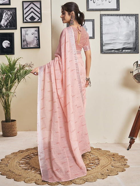 Vasthrlay Womens Printed Unstitched White Saree