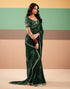 Vasthrlay Georgette Printed Embroidery Bottle Green Lace Saree With Unstitched Blouse Piece