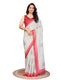 Vasthrlay Off White Linen Floral | Striped | Check Design Printed Saree With Solid Unstitched Linen Blouse Piece