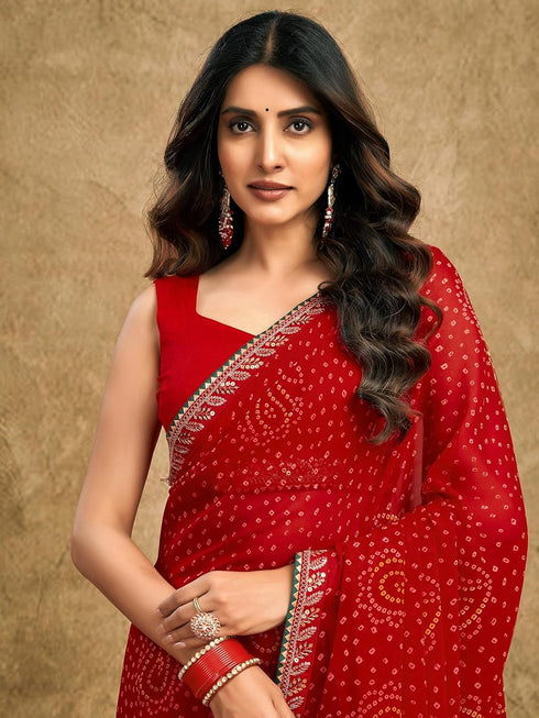 Vasthrlay Georgette Embroidery Dark Saree