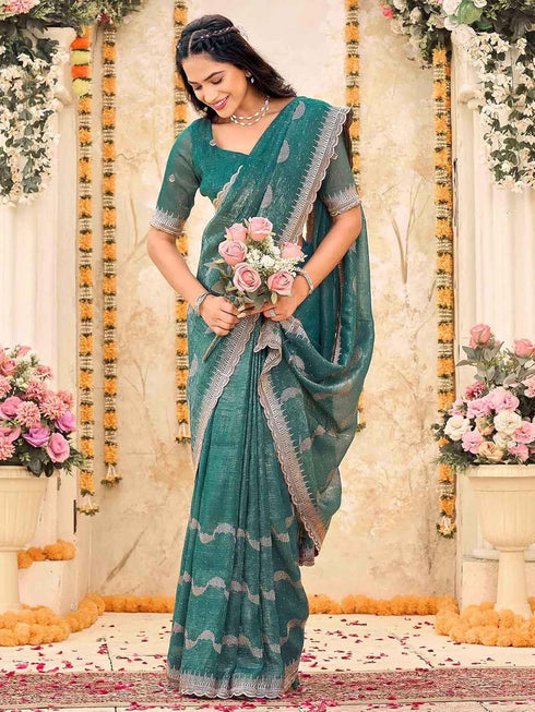 Vasthrlay Scalloped Embroidery Mustard Mustard Yellow Saree