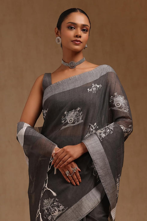 Vasthrlay Charcoal Chanderi Thread