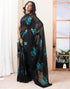 Vasthrlay Georgette Sequence Black And Blue Saree With Unstitched Blouse Piece