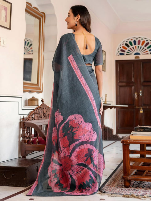 Vasthrlay Printed White Saree