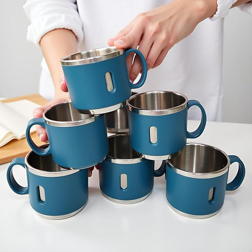 Stainless Steel Double Wall Coffee Mug Set 6 Pc