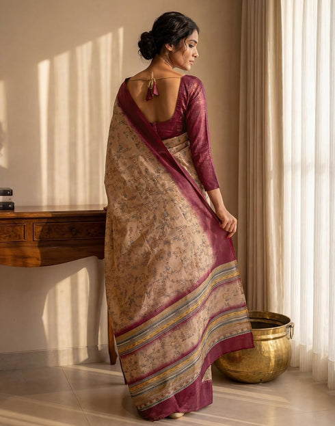 Vasthrlay Womens Printed Unstitched Navy Blue Saree