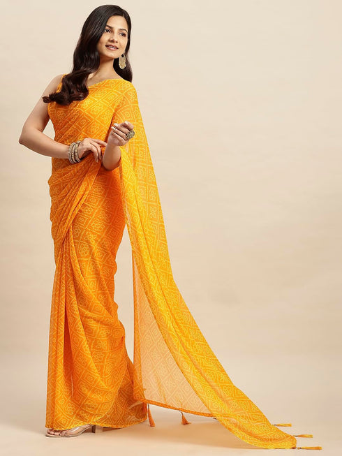Vasthrlay Chiffon Bandhani Printed Teal Saree