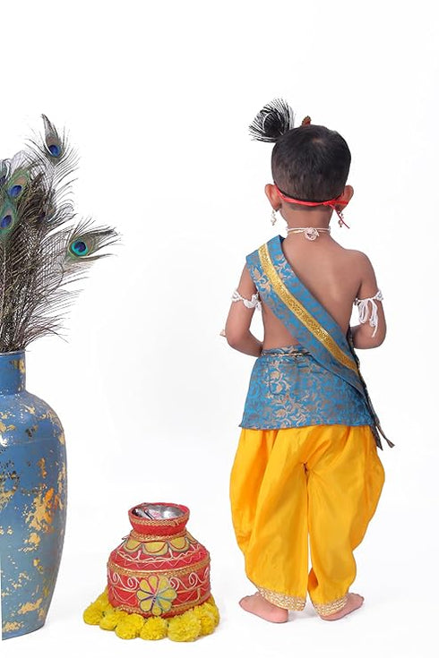 Raj Fancy Dresses Krishna Dress for Kids, Baby Krishna Dress for Janmashtami with Krishna Mukut