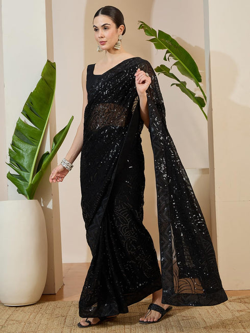 Vasthrlay Georgette Sequence Embroidered Unstitched Ethnic Wear