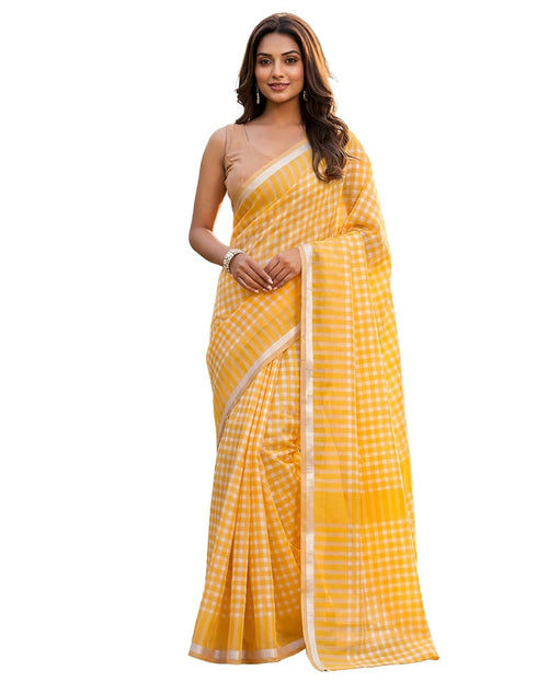 Vasthrlay Chanderi Printed Unstitched Beige Saree