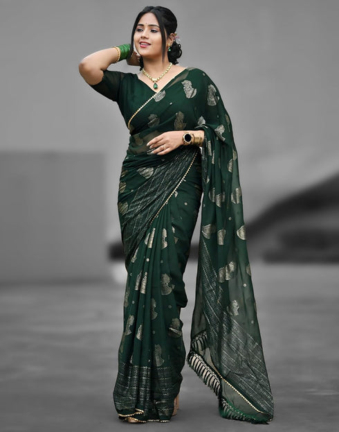 Vasthrlay Georgette Printed Unstitched Red Saree