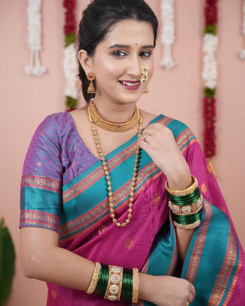 Vasthrlay Kanjivaram Jamun Red Contrast Traditional