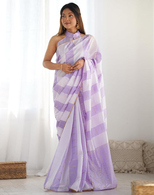 Vasthrlay Embroidery Scalloped Unstitched Off White Saree