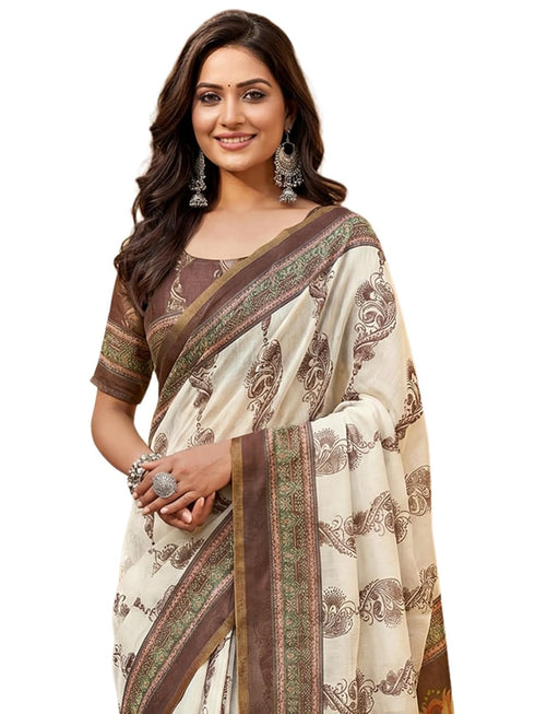 Vasthrlay Chanderi Printed Coffee Saree