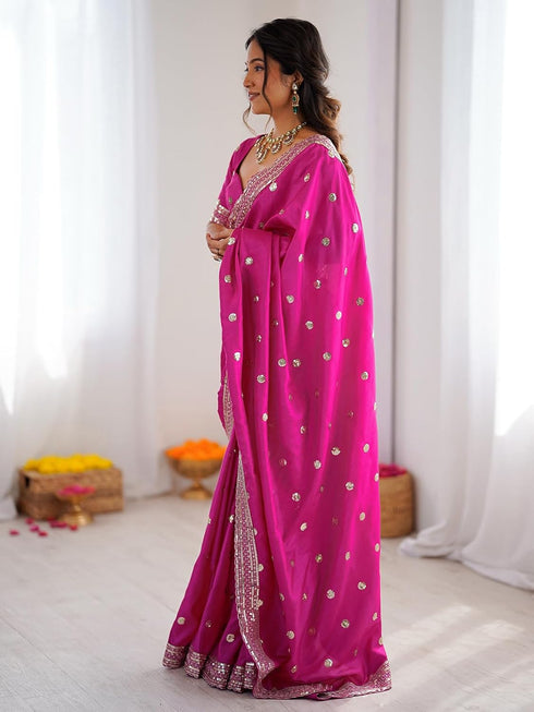 Vasthrlay Sequins Embroidery Olive Saree