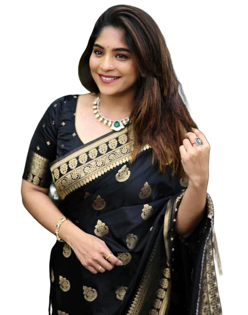 Vasthrlay Banarasi Jacquard Unstitched Dark Green Saree