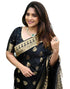 Vasthrlay Banarasi Jacquard Black And Golden Saree With Unstitched Blouse Piece