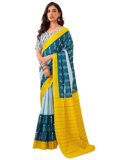 Siril Women'S Pure Cotton Printed Saree With Unstitched Blouse Piece