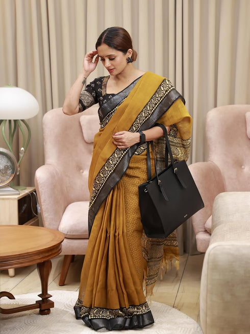 Vasthrlay Elegant Mustard Printed Lightweight