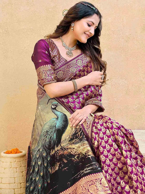 Vasthrlay Banarasi Weaving Maroon Saree