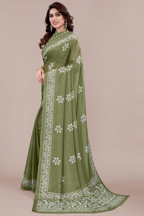 Vasthrlay Fashion Chiffon Printed Parrot Ethnic Wear