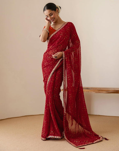 Vasthrlay Georgette Embroidery Unstitched Dark Green Saree