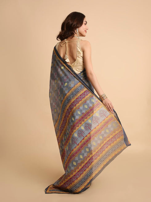 Vasthrlay Cotton Printed Blue Saree