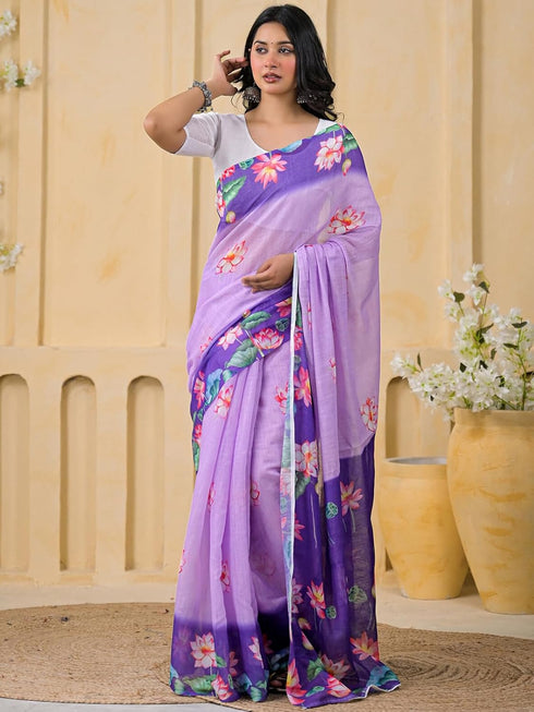 Vasthrlay Womens Printed Unstitched Peach Saree