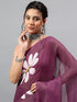 Vasthrlay Dark Purple Linen Floral Printed Saree With Solid Unstitched Linen Blouse Piece