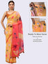 Vasthrlay Yellow Womens Floral Printed Ombre Ready To Wear One Minute Faux Georgette Saree