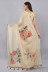 Vasthrlay Off White2 Womens Rose Botanical Printed Linen Saree With Self Woven Border And Unstitched Blouse Piece