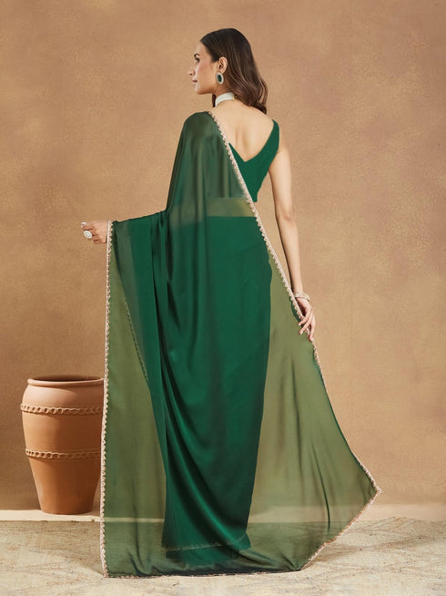 Vasthrlay Bottle Green Unstitched Saree