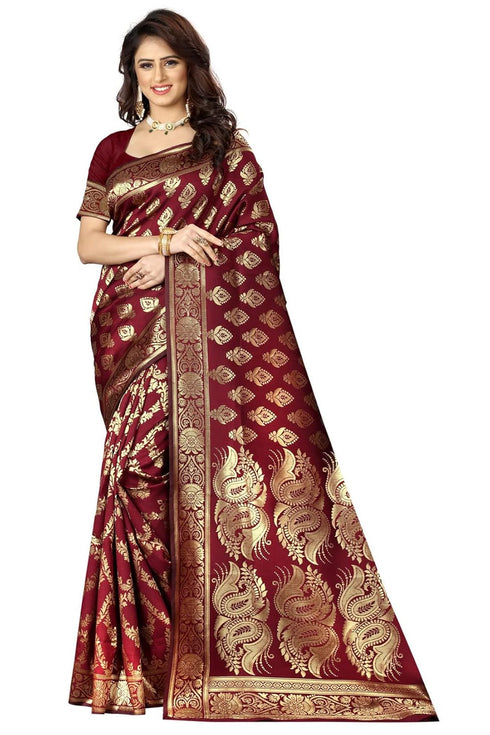 VasthrlayWomen's Maroon Kanchipuram Saree