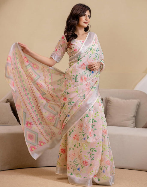 Vasthrlay Womens Printed Minute Green Saree