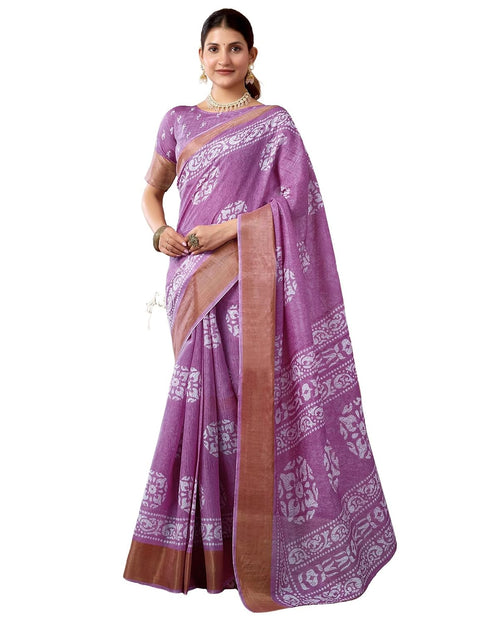 Vasthrlay Womens Cotton Blouse Light Purple Saree With Unstitched Blouse Piece