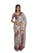 Vasthrlay Pink Geometric Print Polyester Saree With Dull Gold Zari Border And Unstitched Blouse Piece