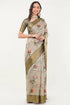 Vasthrlay Off White Textured Polyester Saree With Kalamkari Floral Border And Ruched Unstitched Blouse Piece