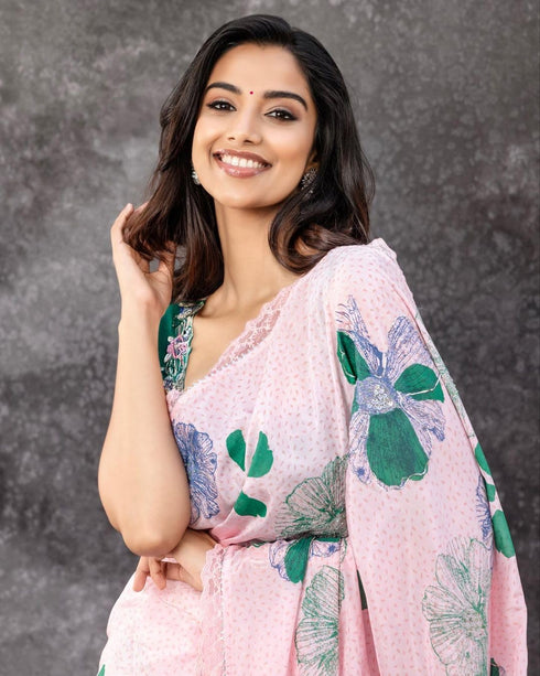 Vasthrlay Georgette Printed Unstitched Elephant Ethnic Wear
